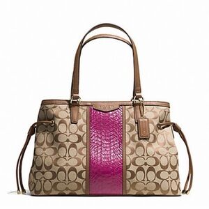 Coach Signature Stripe Drawstring Carryall Shoulder Bag